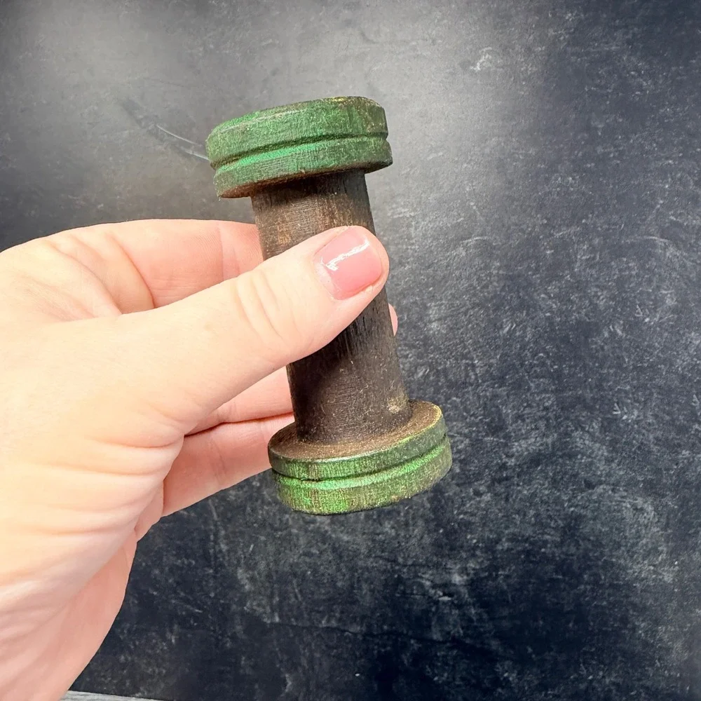 Vintage Small Wood Wooden Spool Rustic Textile Bobbin Decor Handmade 3.5